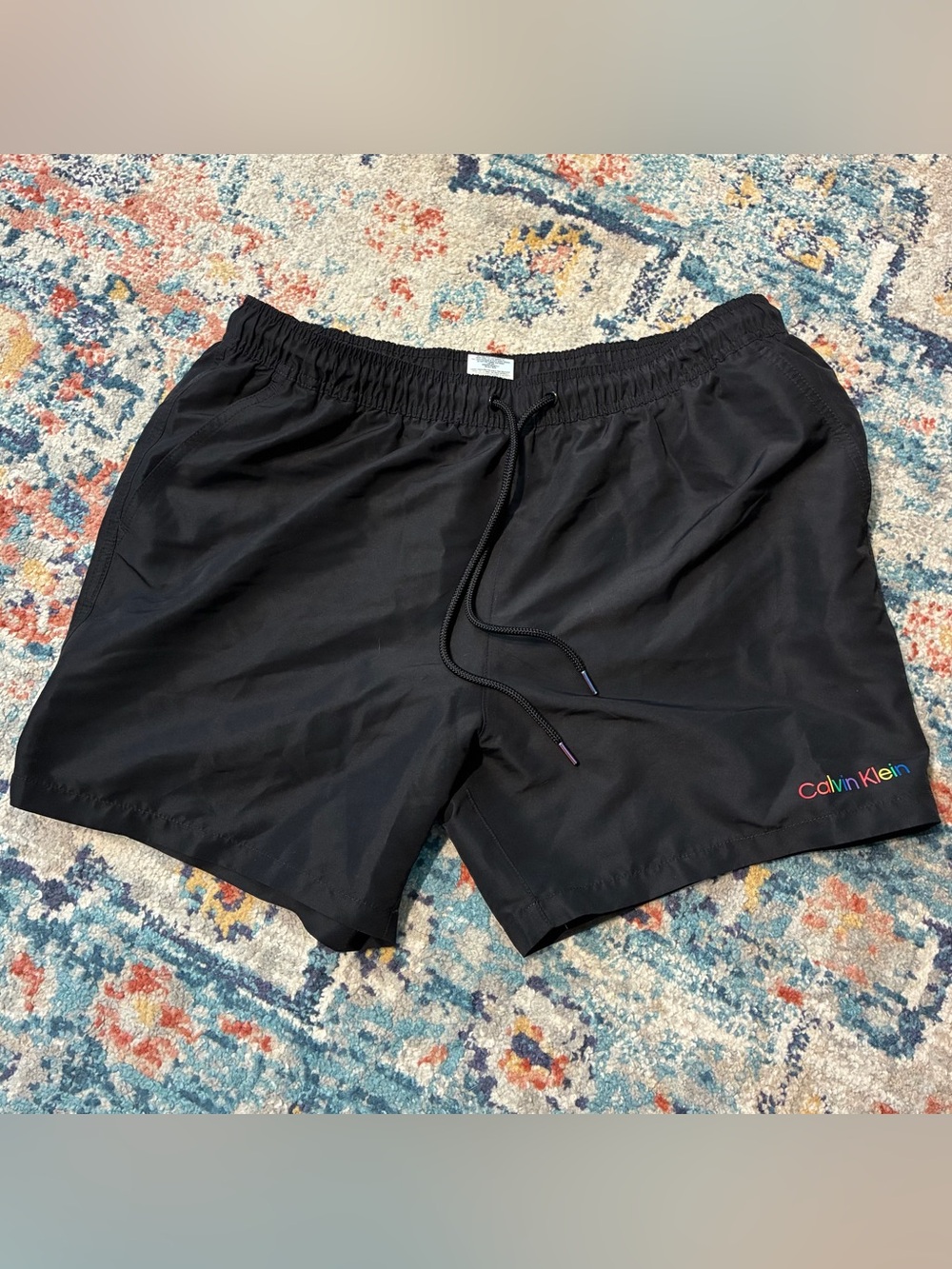 Calvin Klein Black Men's Swim Trunks with Pride Rainbow Logo